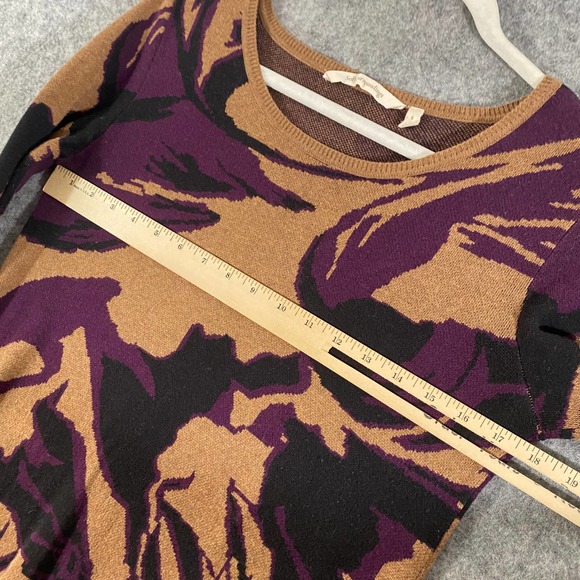 Soft Surroundings Sweater Small Tan Purple Printed Knit Long Sleeve Pullover - Picture 6 of 7